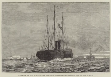 Funeral of the Duke of Albany, the Royal Yacht Osborne leaving Cherbourg with the Body on Board