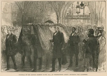 Funeral of the Late Sir George Gilbert Scott, RA, at Westminster Abbey, Entering the Cloisters