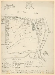 General ground plan of the gothic mansion and the grounds adjacent at Strawberry Hill, Twickenham, London