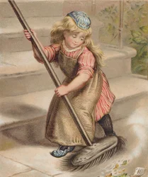 Girl Sweeping with a Broom