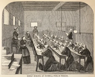 Girls school at Tothill Fields Prison, illustration from The Criminal Prisons of London and Scenes from Prison Life by Henry Mayhew and John Binny, pub. 1862