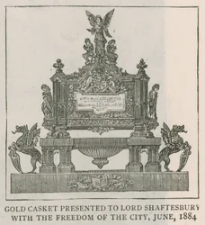 Gold casket presented to Lord Shaftesbury with the freedom of the city, June 1884