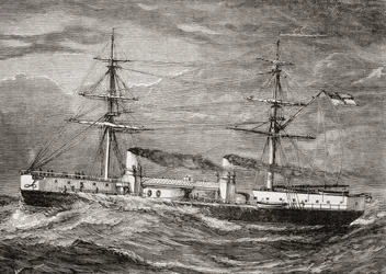 HMS Inflexible, Invincible Class Battlecruiser of the British Royal Navy, illustration from 