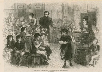 Halfpenny dinners for poor children in East London