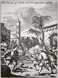 Henry Morgan Captures and Sacks the Town of Puerto de Principe, Cuba, in 1668, Illustration from 