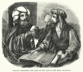 Hilkiah presenting the Book of the Law to the King (engraving)