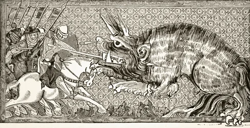 How Alexander Did Battle with the Beast, After a Miniature in a 13th Century Manuscript, from 
