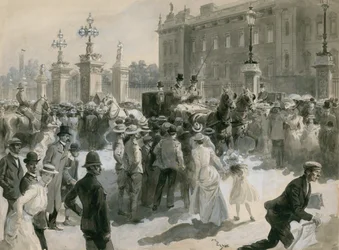 Illness of King Edward VII, the doctors leave the Palace, June 1902