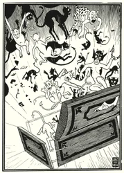 Illustration for the Adventures of Baron Munchausen (engraving)