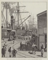 Indian Troops for Burmah, the 7th Bengal Cavalry embarking at Calcutta on Board the Steam-Ship Nerbudda
