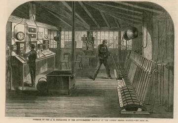 Interior of the A, B, Signal box of the South-Eastern Railway at the London Bridge station