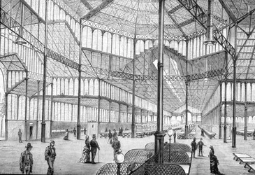 Interior of the recently completed Borne Market, Barcelona, in the late 1800s