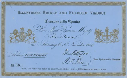 Invitation to the Opening of Blackfriars Bridge and Holborn Viaduct