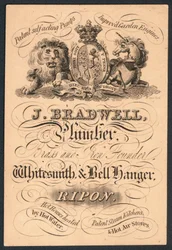 J Bradwell, plumber, brass and iron founder, whitesmith and bell hanger, trade card