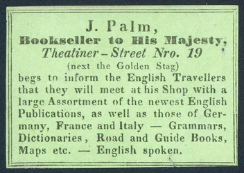 J Palm, Bookseller to His Majesty