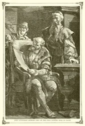 John Gutenberg Showing Part of the First Printed Book to Faust