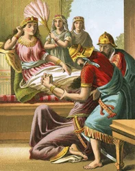 King Ahasuerus causes Haman to be seized and hanged