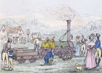 Locomotive Engine, the Rocket in 1830, built by George Stephenson