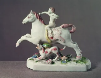 Longton Hall figure of Cupid riding a horse, c.1755