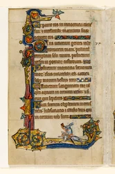 A Rabbit Riding a Hound, Hunting, Marginal Decoration from the Macclesfield Psalter, Use of Sarum, East Anglia (c.1330)