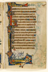 A Man Riding Backwards, Marginal Decoration from the Macclesfield Psalter, Use of Sarum, East Anglia (c.1330)
