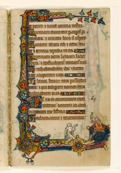 A Beggar and a Wealthy Pig (?), Marginal Decoration from the Macclesfield Psalter, Use of Sarum, East Anglia (c.1330)