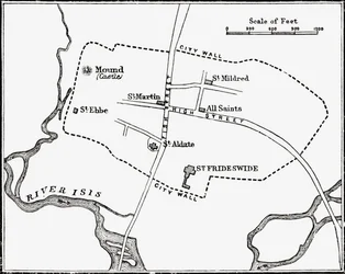 Map of Oxford, England, 12th to 13th century, from 