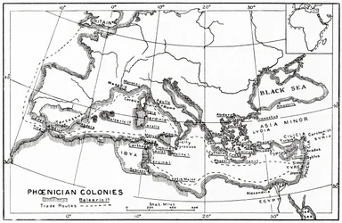 Map of the Phoenician Colonies and Its Mediterranean Trade Routes