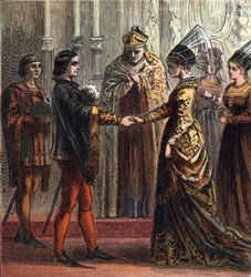 Marriage of King Henry V of England (1387-1422) with Catherine de Valois (1401-1437) in 1420. “Marriage Of Henry V,” 1420. Henry married Catherine, daughter of The King of France.