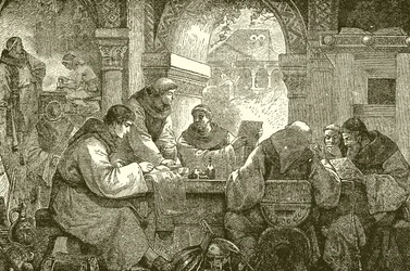 Medieval Culture--Monks in a Convent Illuminating and Transcribing Books