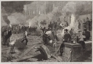 Members of the South Middlesex Rifle Volunteers Corps at Work by Torchlight in the Gardens of Burlington House, Piccadilly, clearing the Ground for Drill-Shed