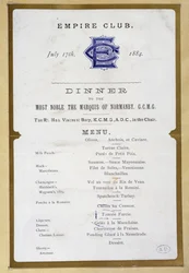 Menu from the Empire Club, 17th March 1884
