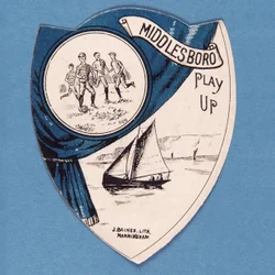 Middlesboro Play Up, Baines Card in the Shape of a Shield, 1888-89