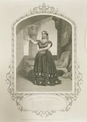 Miss Glyn as Cleopatra, Act II Scene 5, in Antony and Cleopatra by William Shakespeare, engraved by George Hollis from a Daguerreotype by Paine of Islington