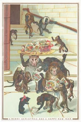Monkeys carrying gifts