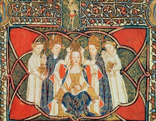 Ms 197 f.19v Coronation of a queen, from Liber Regalis