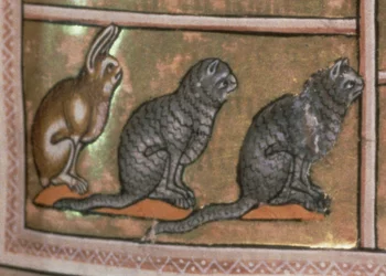 Adam naming the animals, of North Midlands origin, from the Aberdeen Bestiary (detail)