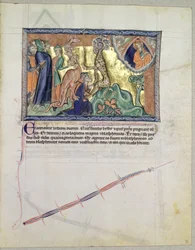 The Lord Watching the People Worship the Beast of the Sea in the Presence of the Red Dragon, from the Gulbenkian Apocalypse, c.1265-70