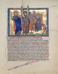An Angel Leading St. John the Evangelist to the Harlot of Babylon, from the Gulbenkian Apocalypse, c.1265-70