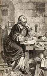 Nicholas Ridley writing letters in prison whilst awaiting his execution, c.1865