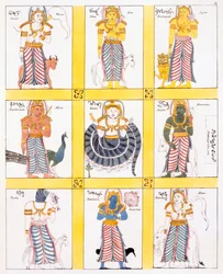 Nine kinds of Bali representing the planets, from The History and Doctrine of Buddhism by Edward Upham, 1829