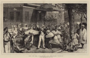 Off to the Pyramids, the Besieged Tourist (engraving)