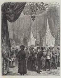 Opening of the Colonial and Indian Exhibition at South Kensington, waiting the Arrival of the Queen in the Indian Vestibule