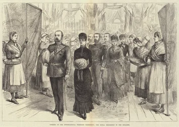 Opening of the International Fisheries Exhibition, the Royal Procession in the Building (engraving)