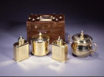 Pair of Queen Anne tea caddies and a sugar box