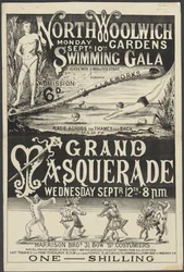 Pamphlet for Swimming Gala and Grand Masquerade, North Woolwich Gardens