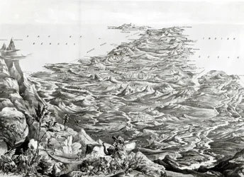 Panoramic view of India from the Himalaya Mountains, designed by T. Packer (1857)