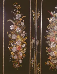 Papier mache dressing table, detail of cupboard door, c.1851 (detail)