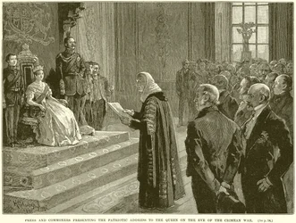 Peers and Commoners presenting the Patriotic address to the Queen on the Eve of the Crimean War
