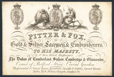 Pitter & Fox, gold and silver laceman & embroiders, trade card